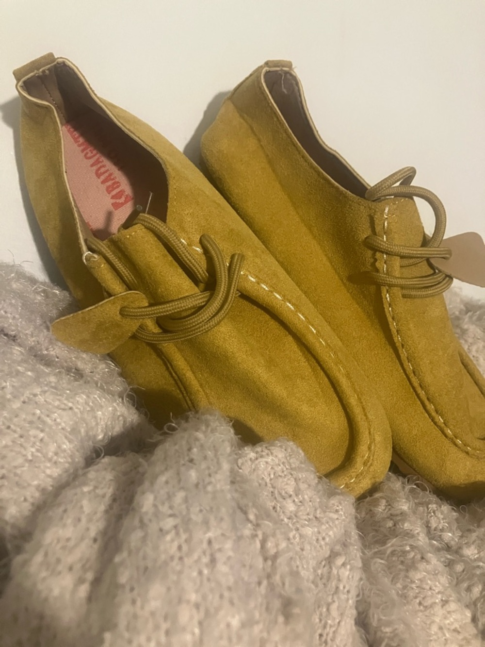 Mustard Yellow Suede Lace-Up Moccasin Shoes
